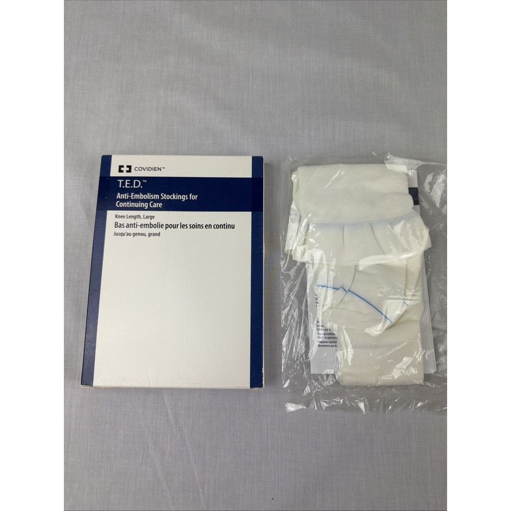1- Pair of Covidien T.E.D Anti Embolism Stocking White Knee Length Large 4284